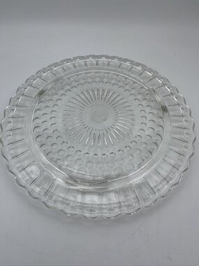 Scalloped Clear Glass Serving Platter - Decorative Pressed Pattern